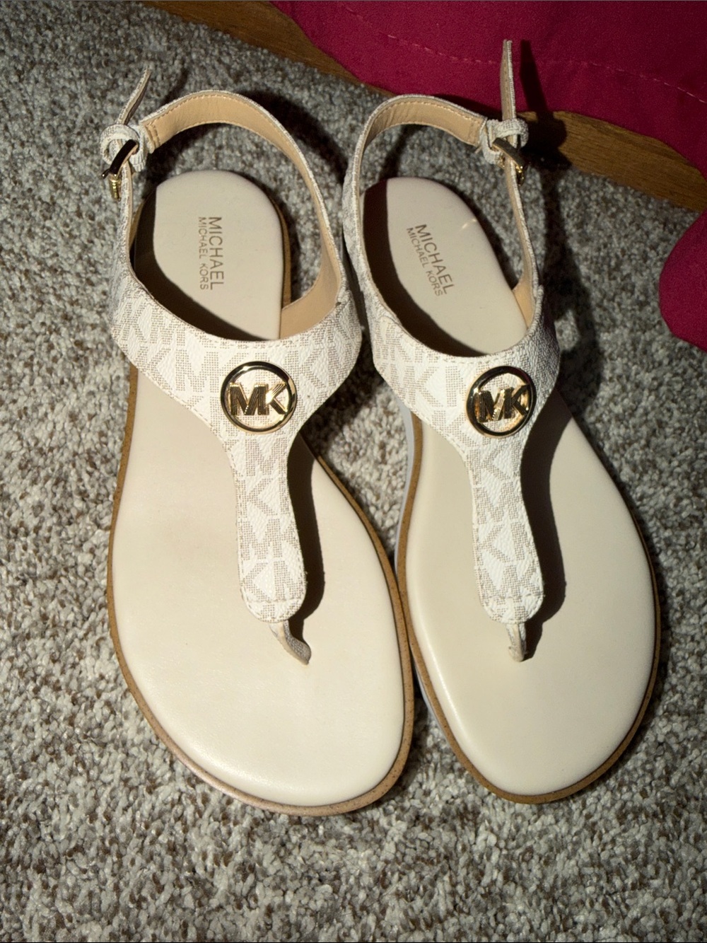 Michael Kors Beige/Gold Logo Thong Sandals